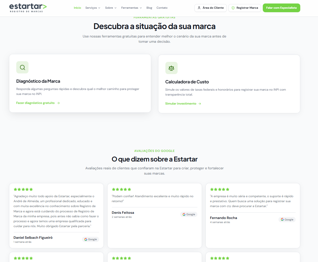 Landing page da Estartar Registro de Marcas — página 6