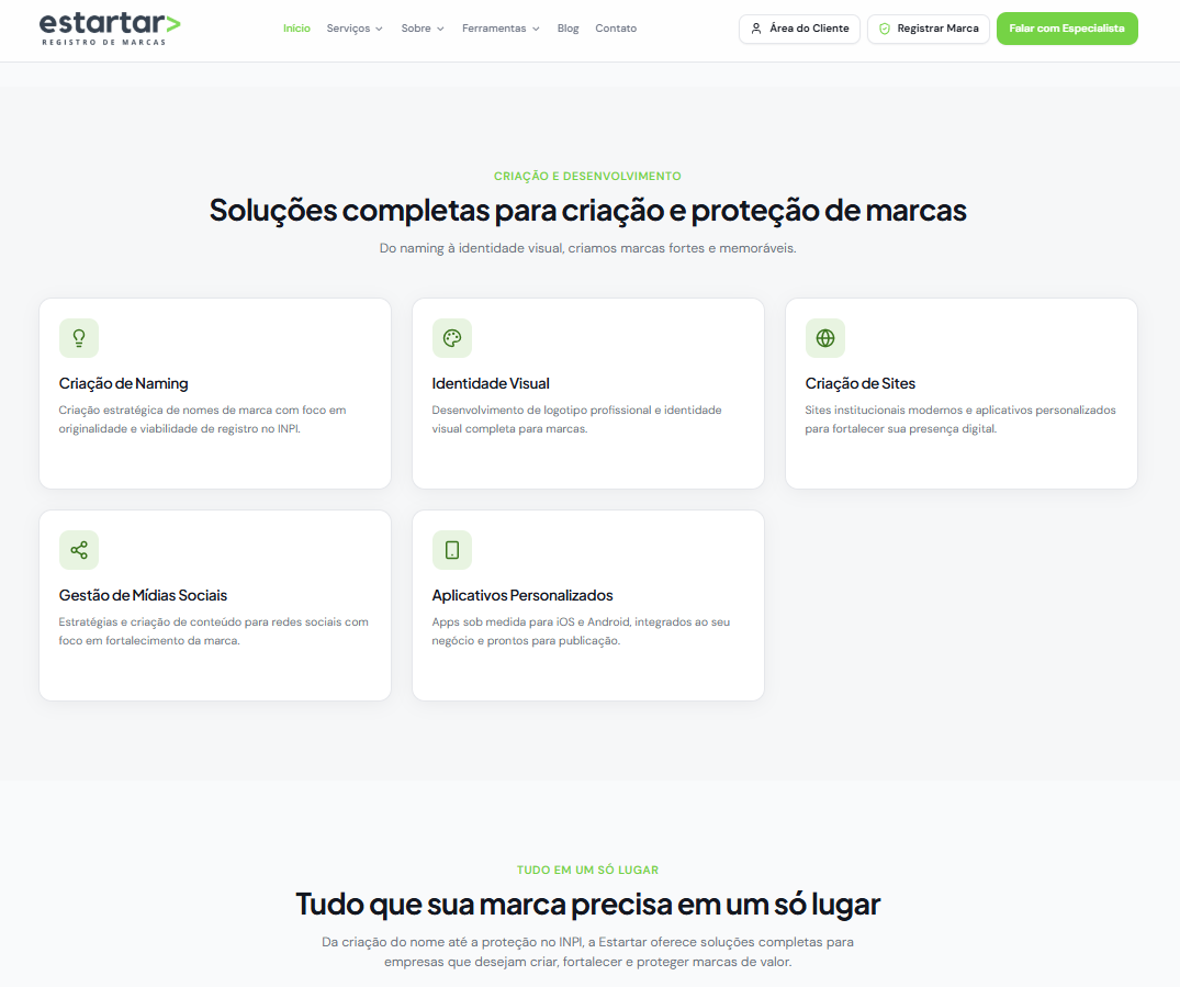 Landing page da Estartar Registro de Marcas — página 3