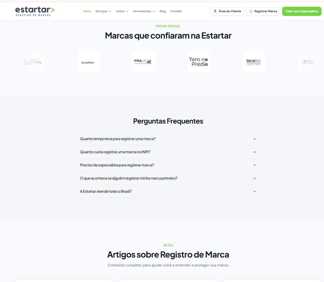 Landing page da Estartar Registro de Marcas — página 7