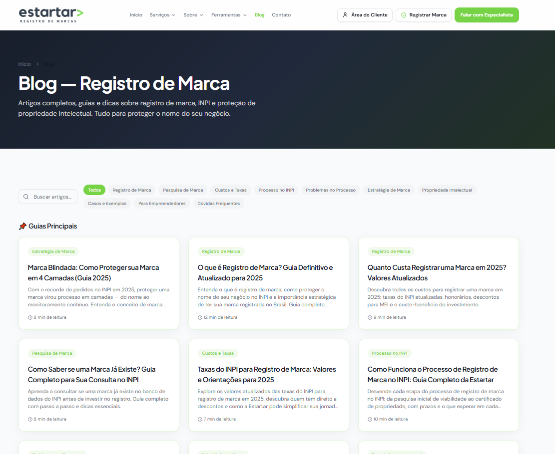 Landing page da Estartar Registro de Marcas — página 9