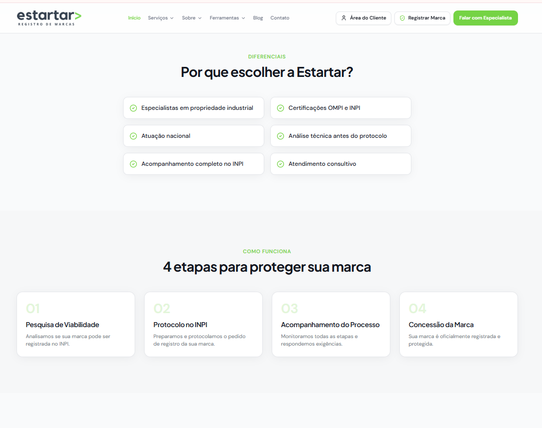 Landing page da Estartar Registro de Marcas — página 5