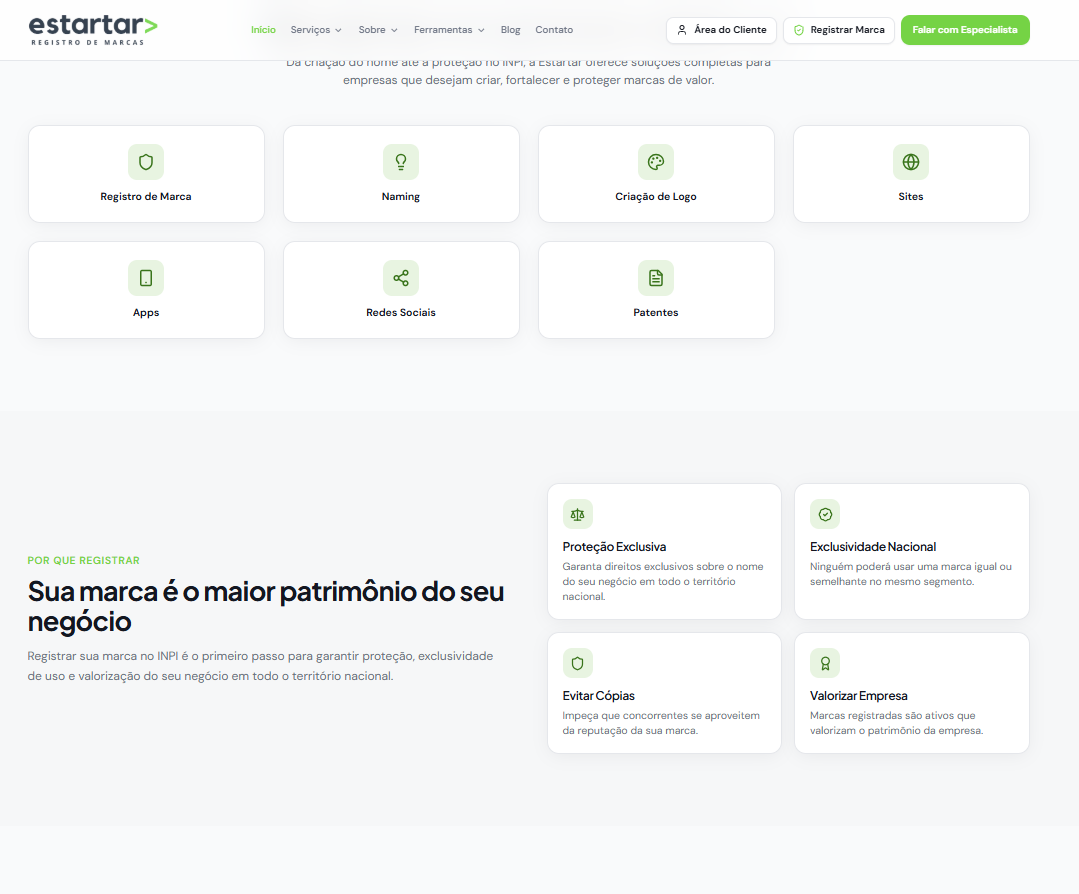 Landing page da Estartar Registro de Marcas — página 4