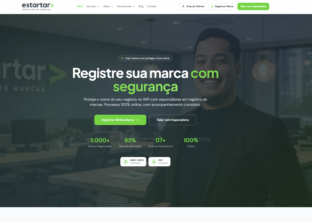 Landing page da Estartar Registro de Marcas — página 1