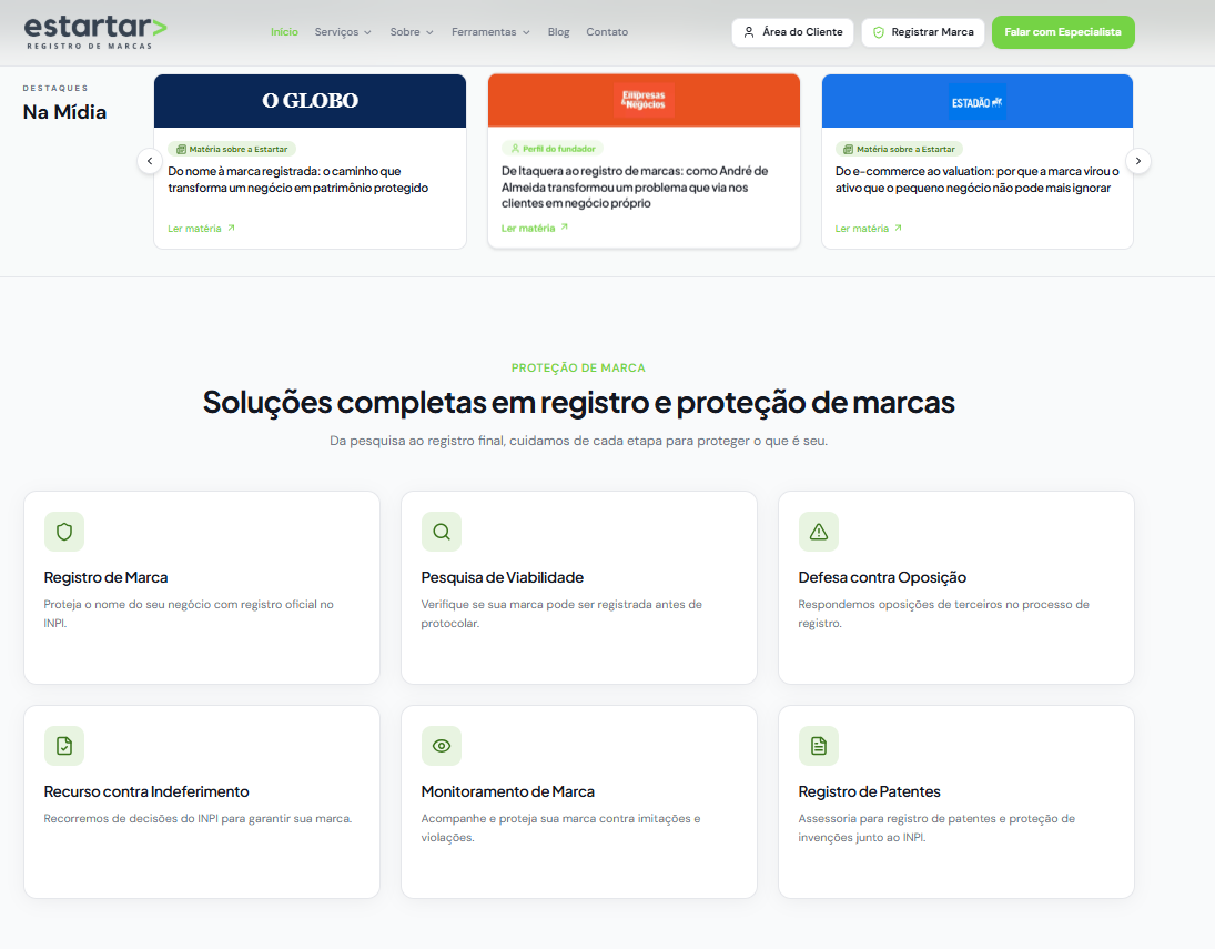 Landing page da Estartar Registro de Marcas — página 2